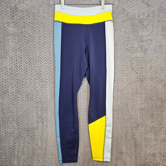 Nike Pants - Nike Dri-FIT Womens Colorblock Leggings‎ Navy Blue Yellow Athletic Tights Small